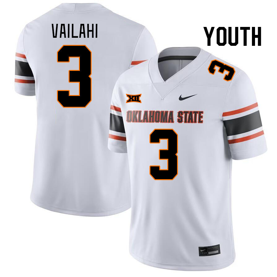 Youth #3 Sesi Vailahi Oklahoma State Cowboys College Football Jerseys Stitched-White